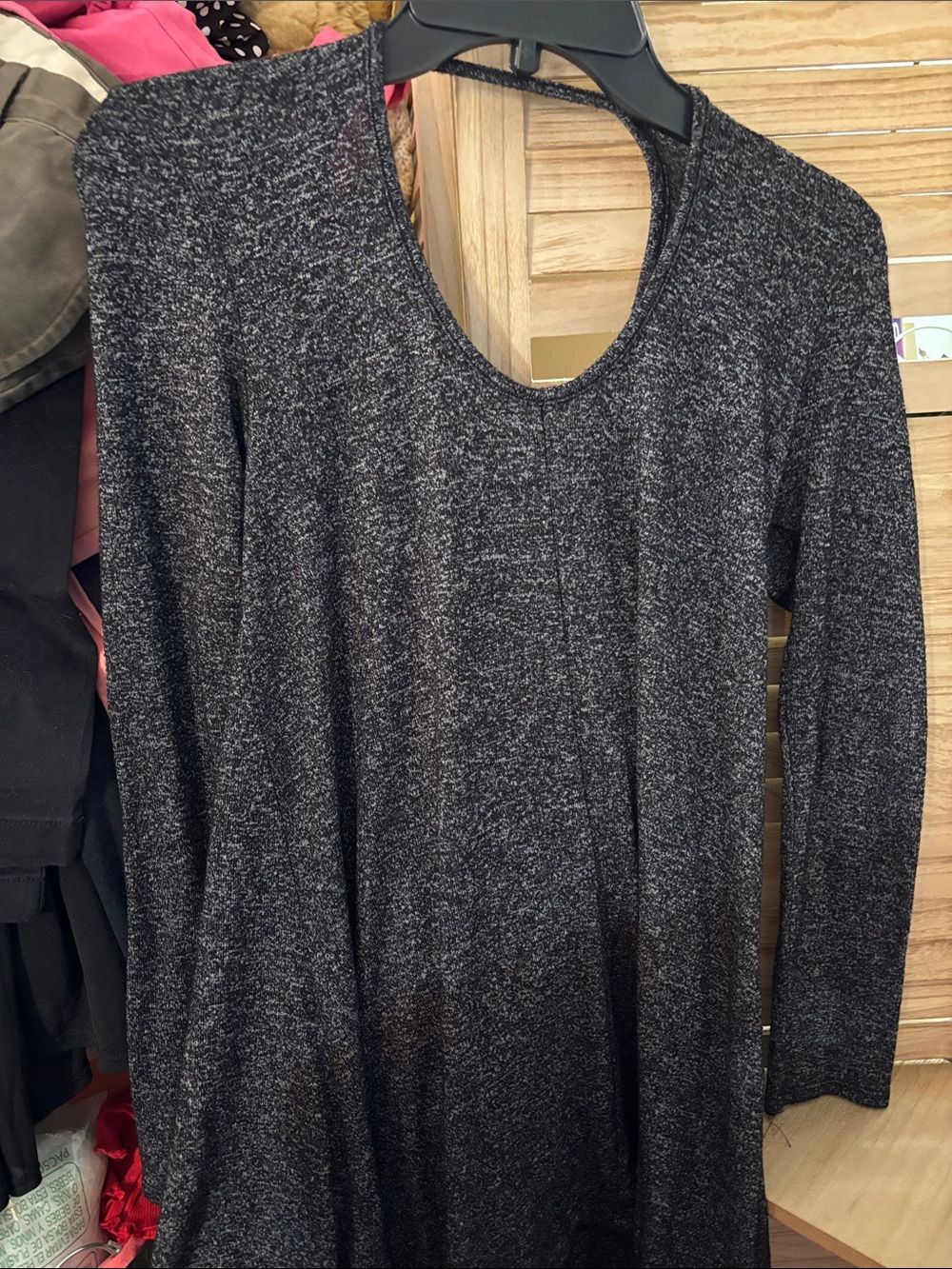 Women's Long Sleeve Heathered Black Tunic Top Large